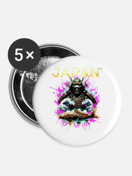 Cyber Samurai – Japan Krieger - Buttons mittel 32 mm (5er Pack) - Weiß