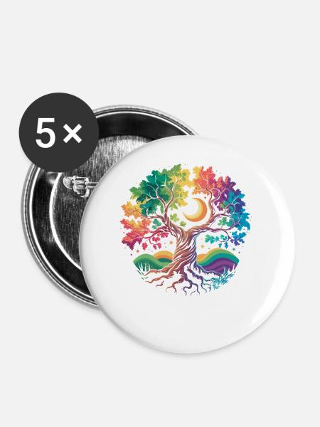 Regenbogenbaum Mondzauber - Buttons mittel 32 mm (5er Pack) - Weiß