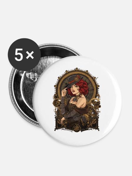 Steam Punk Schöne Frauen Steampunk - Buttons mittel 32 mm (5er Pack) - Weiß