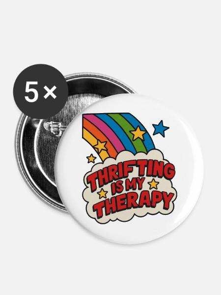 Secondhand-Therapie-Regenbogenaufkleber - Buttons mittel 32 mm (5er Pack) - Weiß