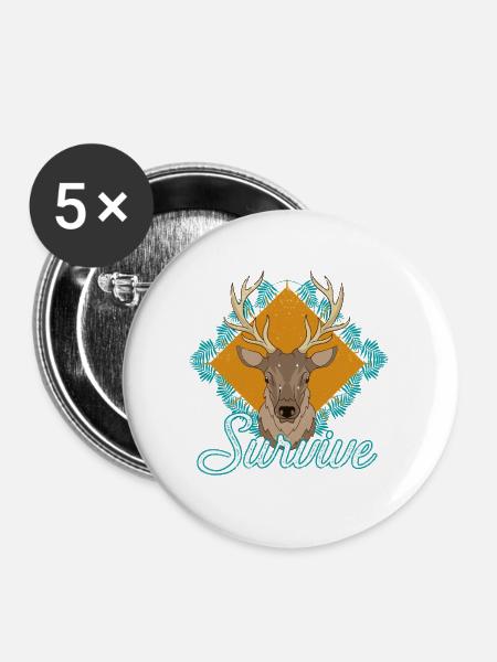 Survive the Wild Deer Emblem - Buttons mittel 32 mm (5er Pack) - Weiß