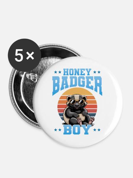 Funny Honey Badger - Buttons mittel 32 mm (5er Pack) - Weiß