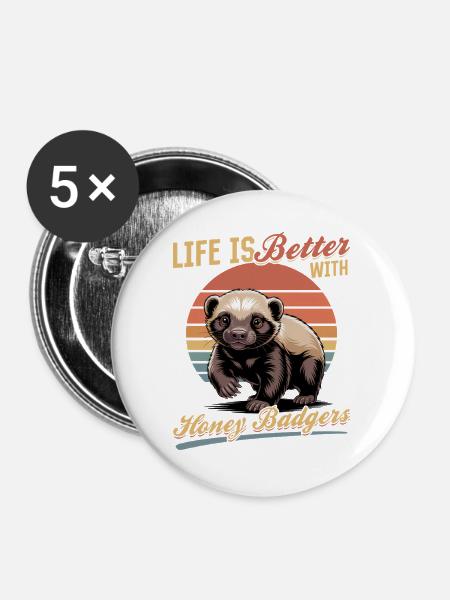 Funny Honey Badger - Buttons mittel 32 mm (5er Pack) - Weiß