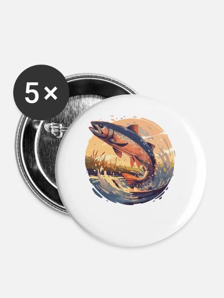Lachse Lachs - Buttons mittel 32 mm (5er Pack) - Weiß