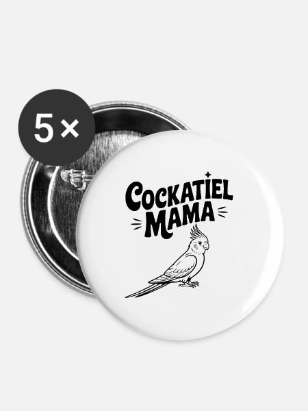 Nymphensittich-Mama - Buttons mittel 32 mm (5er Pack) - Weiß