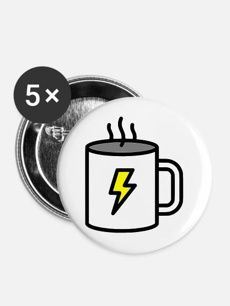 Starker Kaffee Tasse Strom - Buttons mittel 32 mm (5er Pack) - Weiß