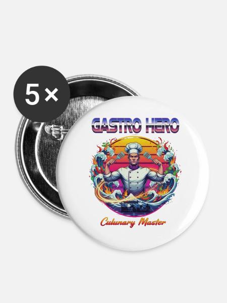 Gastro Hero - Buttons mittel 32 mm (5er Pack) - Weiß
