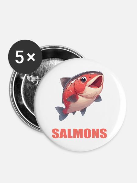 Lachse Lachs - Buttons mittel 32 mm (5er Pack) - Weiß
