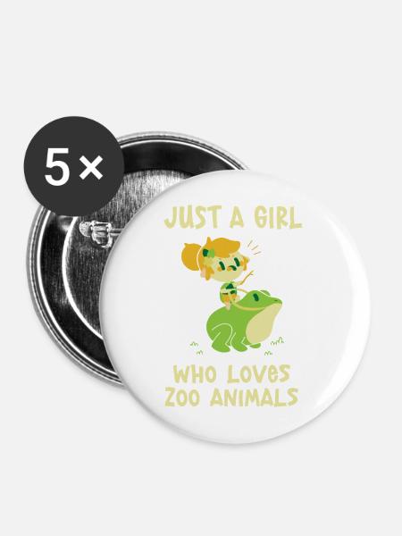 Zoo Tiere Tierpark Mädchen Frau Frosch - Buttons mittel 32 mm (5er Pack) - Weiß