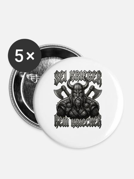 Sei Krieger kein Kriecher Wikinger Bart - Buttons mittel 32 mm (5er Pack) - Weiß