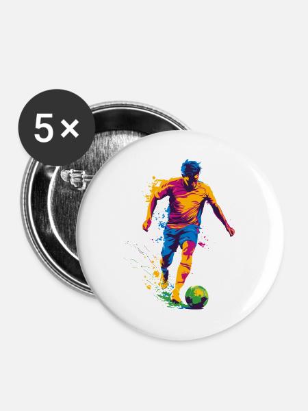 Farbspritzer Fußballheld - Buttons mittel 32 mm (5er Pack) - Weiß