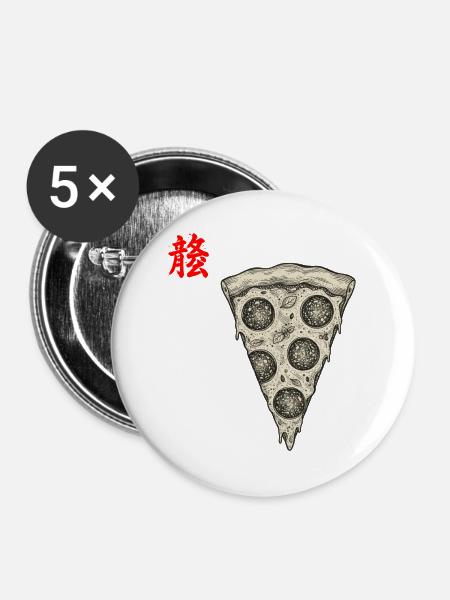 Pizza Asiatisch - Buttons mittel 32 mm (5er Pack) - Weiß