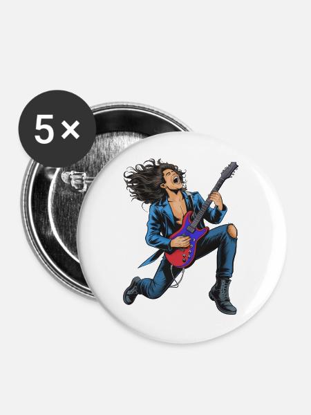 Energiereicher Rockguitar-Auftritt - Buttons mittel 32 mm (5er Pack) - Weiß