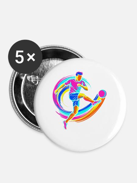 Fußballspieler - Buttons mittel 32 mm (5er Pack) - Weiß
