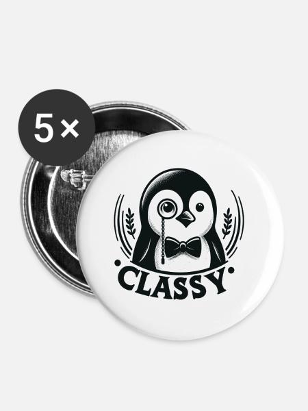 Eleganter Pinguin mit Monokel - Buttons mittel 32 mm (5er Pack) - Weiß