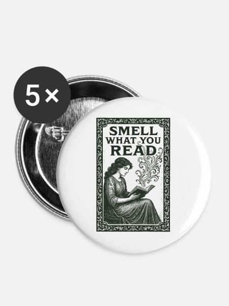 Riech was du liest | Büchergeruch - Buttons mittel 32 mm (5er Pack) - Weiß