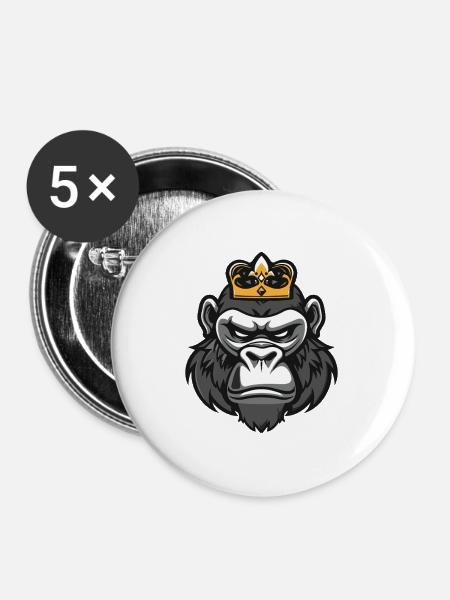 Gorilla Kopf Krone - Buttons mittel 32 mm (5er Pack) - Weiß