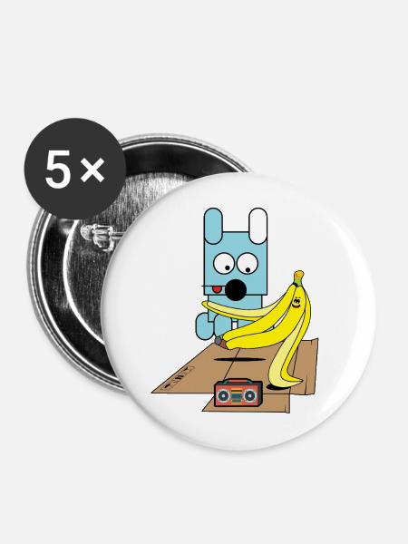 Bananen-Boogie-Welpe - Buttons mittel 32 mm (5er Pack) - Weiß