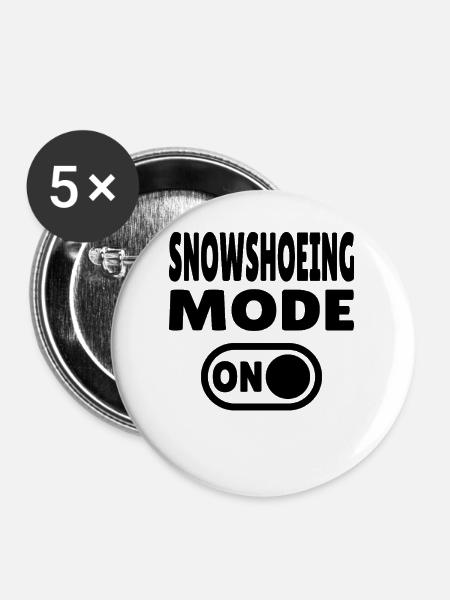 Snowshoeing Mode ON Winterabenteuer im Schnee - Buttons mittel 32 mm (5er Pack) - Weiß
