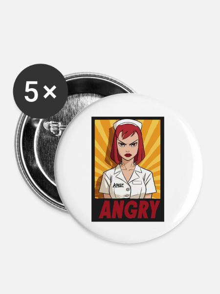 Wütende Krankenschwester Pop-Art - Buttons mittel 32 mm (5er Pack) - Weiß