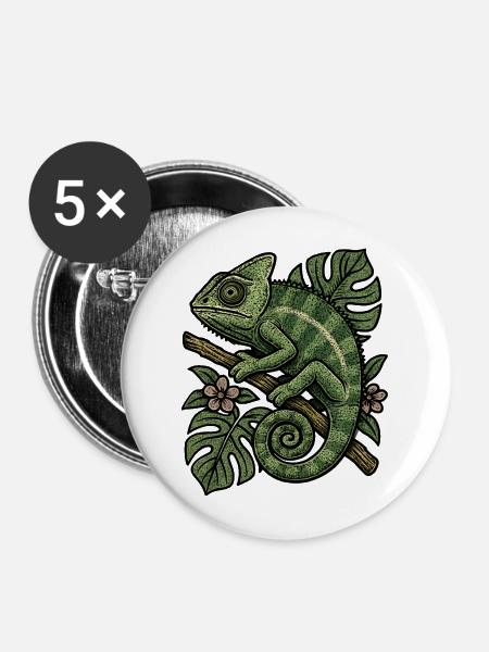 Chameleon im Blattreich - Buttons mittel 32 mm (5er Pack) - Weiß