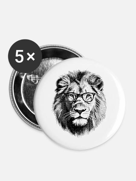 Löwe mit Brille - Buttons mittel 32 mm (5er Pack) - Weiß