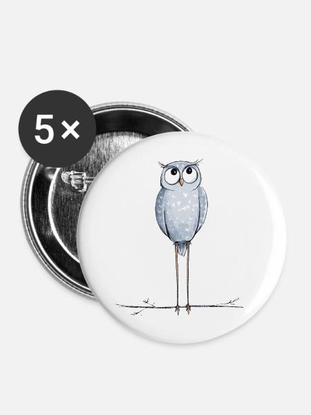 süße Eule - Buttons mittel 32 mm (5er Pack) - Weiß
