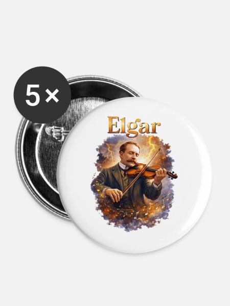 Elgar Violine im Sturm - Buttons mittel 32 mm (5er Pack) - Weiß