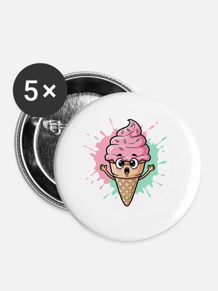 Kawaii Eistüte mit Sprinkles - Buttons mittel 32 mm (5er Pack) - Weiß