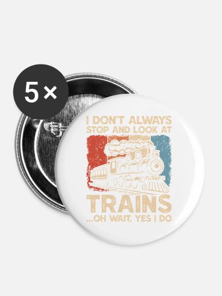 Dampflokomotiv-Eisenbahn-Zugbeobachtung - Buttons mittel 32 mm (5er Pack) - Weiß
