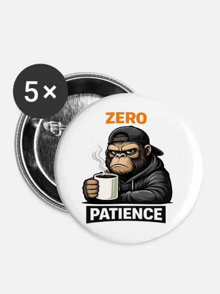 Zero Patience Monkey Streetwear - Buttons mittel 32 mm (5er Pack) - Weiß