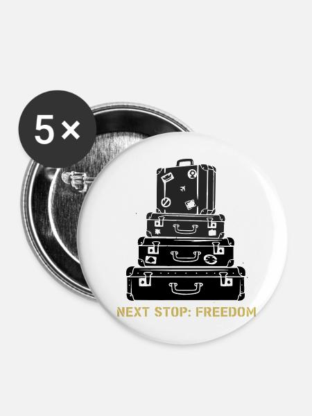Koffer Stapel Freedom Spruch - Buttons mittel 32 mm (5er Pack) - Weiß