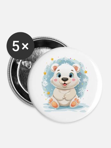 Polarbärchen im Winterzauber - Buttons mittel 32 mm (5er Pack) - Weiß