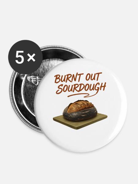 Sauerteig ausgebrannter Sauerteigbrot-Backer - Buttons mittel 32 mm (5er Pack) - Weiß