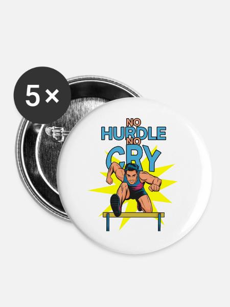 Hürdenlauf: No Hurdle No Cry - Buttons mittel 32 mm (5er Pack) - Weiß
