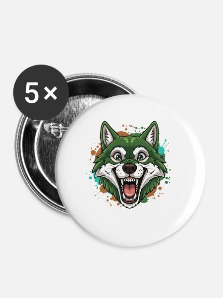 Grüner Wolf mit Farbspritzern - Buttons mittel 32 mm (5er Pack) - Weiß