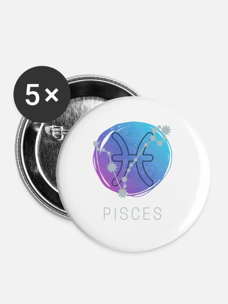 Fische Pisces Sternzeichen Horoskop Astrologie - Buttons mittel 32 mm (5er Pack) - Weiß