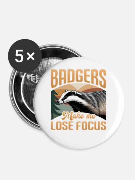 Funny Animal Badger - Buttons mittel 32 mm (5er Pack) - Weiß