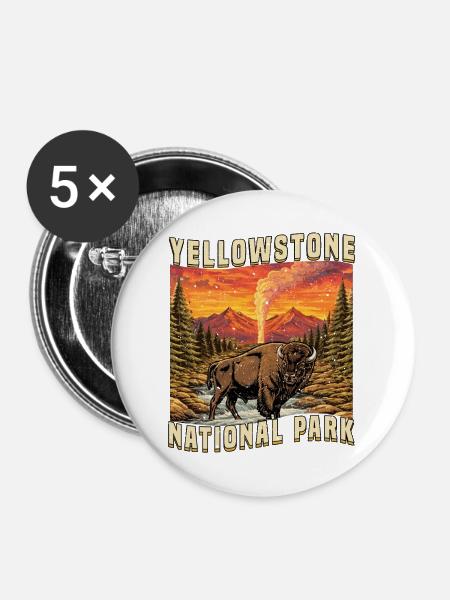 Yellowstone-Nationalpark Büffel - Buttons mittel 32 mm (5er Pack) - Weiß