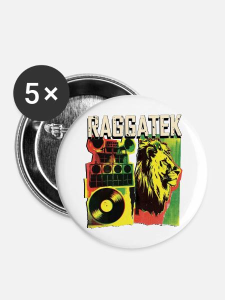 Raggatek Dub Reggae - Buttons mittel 32 mm (5er Pack) - Weiß