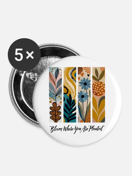 Blühende Botanische Panel-Collage - Buttons mittel 32 mm (5er Pack) - Weiß