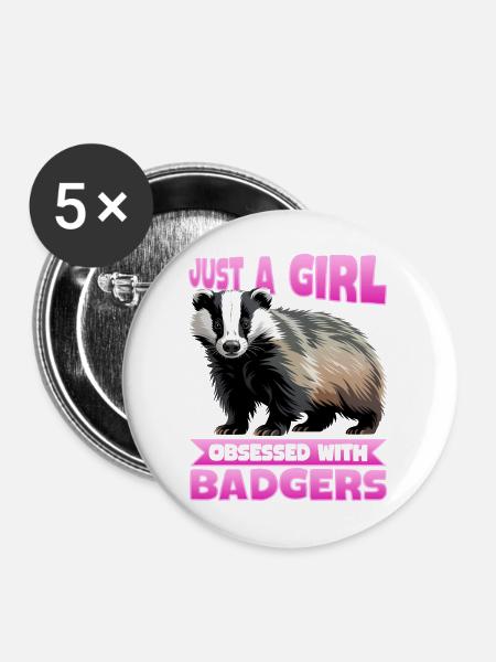 Funny Animal Badger - Buttons mittel 32 mm (5er Pack) - Weiß
