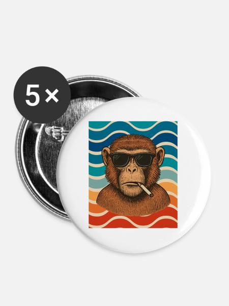 Wellen-Chimp mit Sonnenbrille - Buttons mittel 32 mm (5er Pack) - Weiß