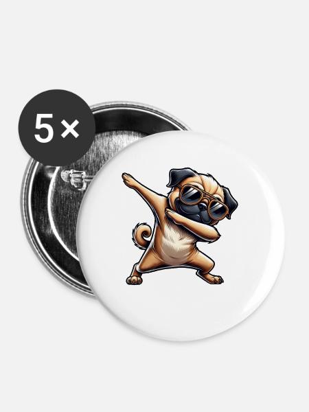 Dab-Hund mit Sonnenbrille - Buttons mittel 32 mm (5er Pack) - Weiß