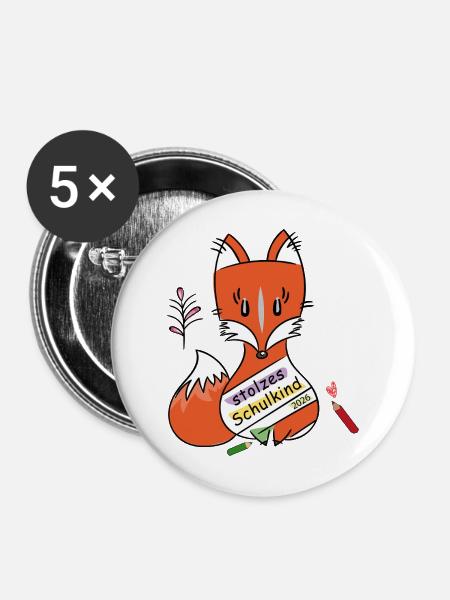 Stolzes Schulkind 2026 - Buttons mittel 32 mm (5er Pack) - Weiß