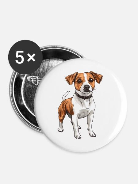 Jack Russel Terrier Hundedesign - Buttons mittel 32 mm (5er Pack) - Weiß