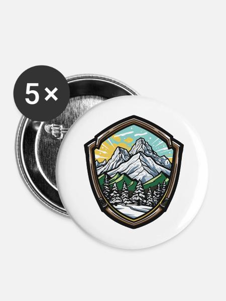 Alpines Berge - Buttons mittel 32 mm (5er Pack) - Weiß