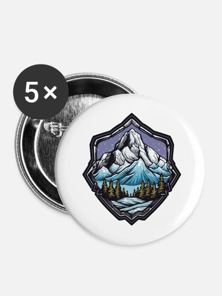 Berge Winterlandschaft - Buttons mittel 32 mm (5er Pack) - Weiß