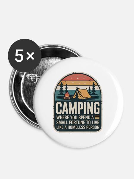 Camping Retro Design - Buttons mittel 32 mm (5er Pack) - Weiß