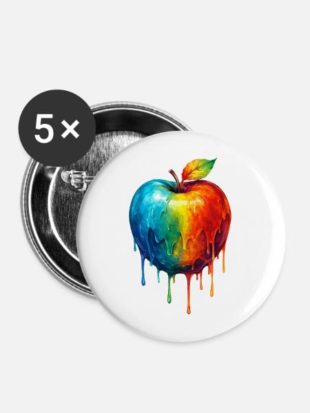 Apfel mit buntem Farbverlauf - Buttons mittel 32 mm (5er Pack) - Weiß